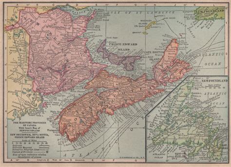 Map of Canadian Maritime Provinces, Hammond Atlas c.1910