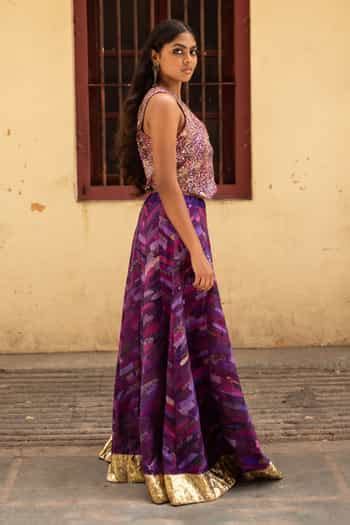 Buy Purple Silk Tassels Sooq Printed Lehenga For Women by Priyanka ...