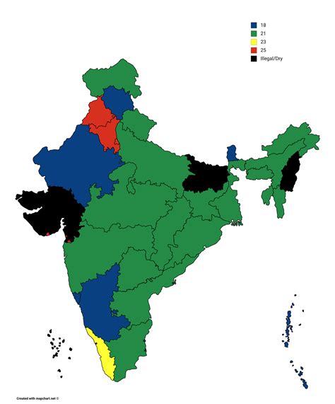 Drinking age in states in India : r/MapPorn
