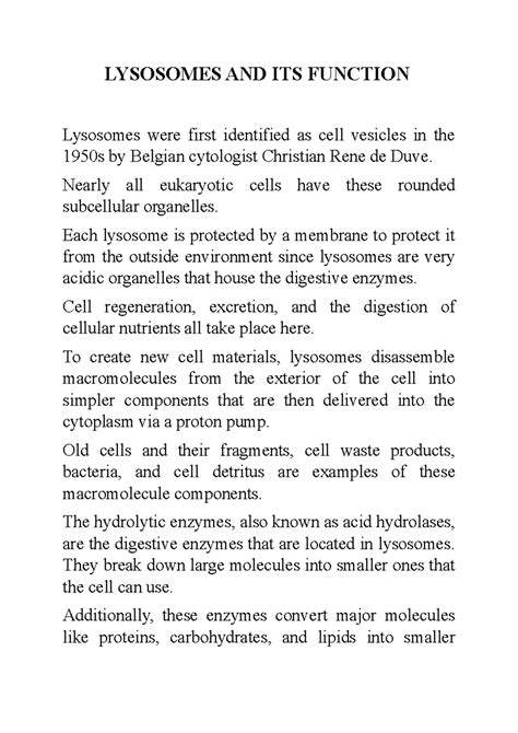 Lysosomes AND ITS Function - LYSOSOMES AND ITS FUNCTION Lysosomes were ...