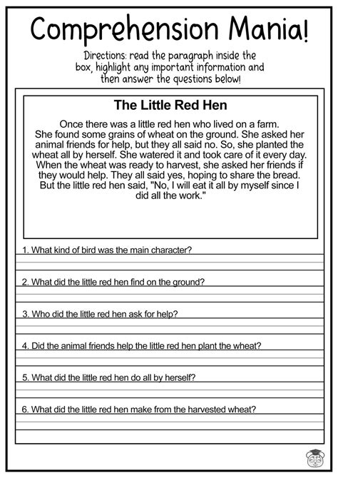 Reading Comprehension Printable 的图像结果