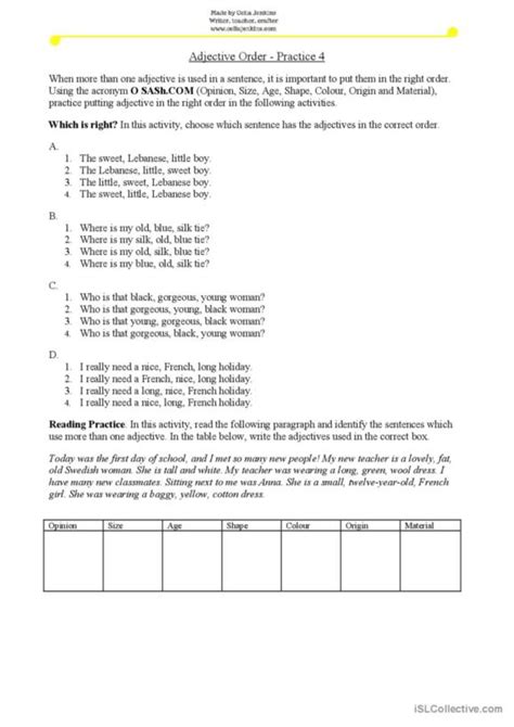Image result for Order Adjectives Practice Worksheets