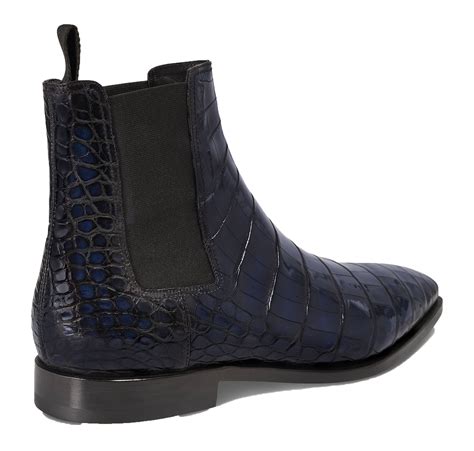 Navy Blue Alligator Textured Leather Evington Chelsea Slip On Boots ...