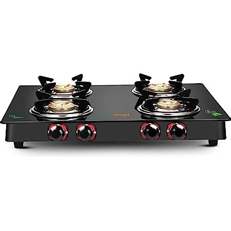 GREENCHEF Elon Glass cook top 4 Burner Gas stove,Black Body (Manual ...