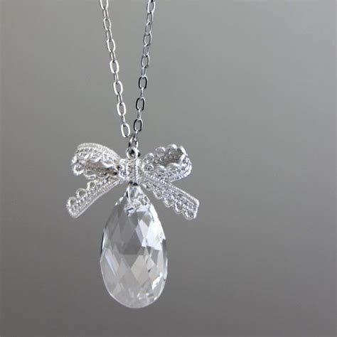 Elegant Bow - Clear Silver Swarovski Crystal Silver Bow Charm Pendant