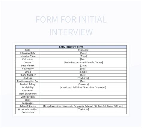 Basic Interview Intake Form 的图像结果