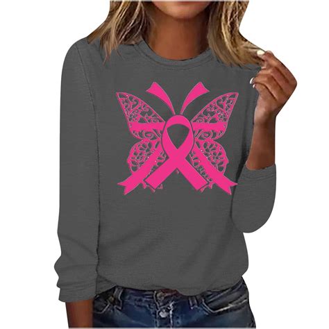 2024 Breast Cancer Awareness Sweatshirts for Women Cute Butterfly Red Ribbon Printed Blouses ...