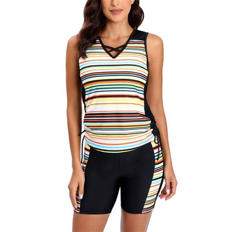 Aboser Womens 2 Piece Swimsuit Striped Racerback Tankini Swimsuits with ...