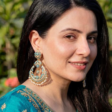 Feroza Chandbali Earrings | 925 Sterling Silver with Gold Plating