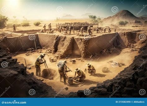 Excavation Site with Team of Archaeologists, Working To Uncover the Past Stock Illustration ...