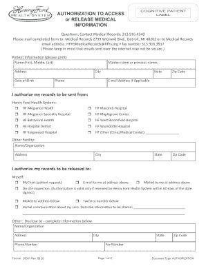 2021-2026 Form Henry Ford 26091 - Blank Fillable Template | Fill Out ...