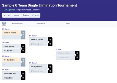 6 Team Single Elimination Bracket Generator | Free + Printable PDF