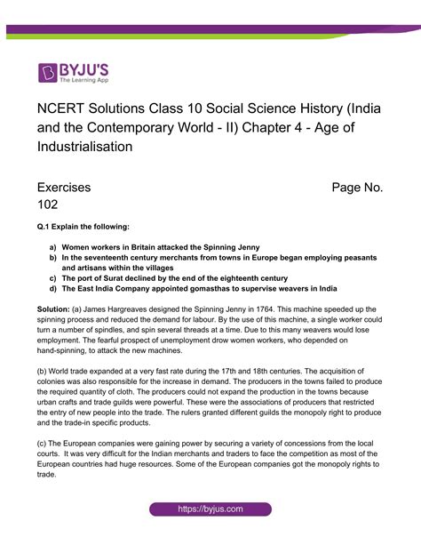 NCERT Solutions For Class 10 History Social Science Chapter 4 The Age of Industrialisation ...