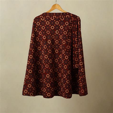 Maroon Ajrakh Block Print Cotton Wrap Around Skirt