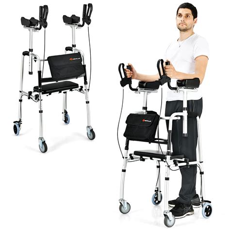 Goplus Upright Walker Heavy Duty Stand Up Folding Rollator Walker ...