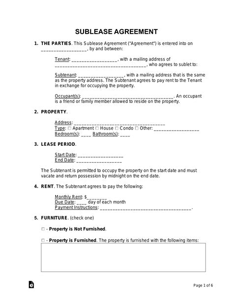 Free Sublease Agreement Template - PDF | Word – eForms