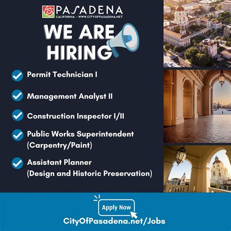 The City of Pasadena is hiring for various positions! Join our team and ...