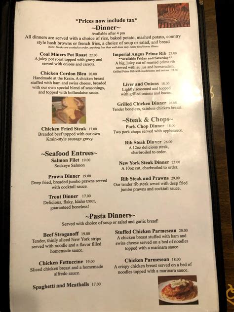 Menu at Krain Corner restaurant, Enumclaw