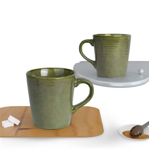 The Earth Store Pearl Studio Green Coffee Mug Set of 2 Ceramic Mugs to ...