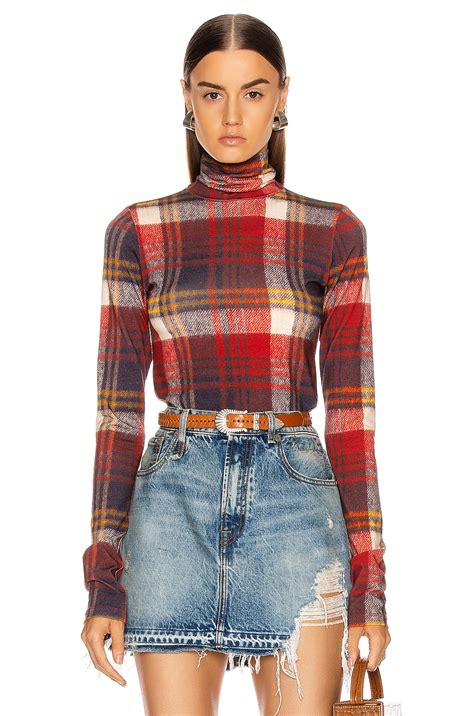 R13 Plaid Turtleneck Top in Red Plaid | FWRD