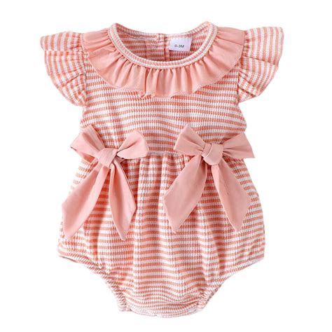 Gvdentm 9-12 Month Girl Clothes Letter Print Flying Sleeve Romper ...
