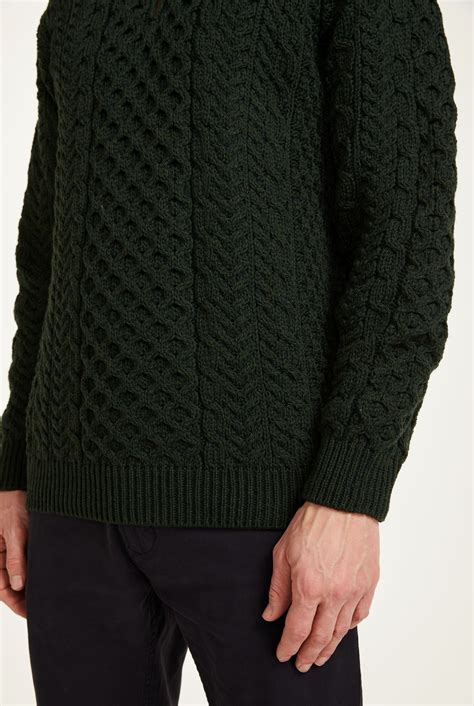 Ballycroy Mens Aran Half Zip Sweater - Forest Green