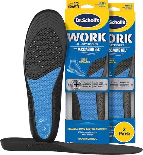 Dr Scholl's work Massaging Gel Advanced Insoles, 2 Pairs (Men's 8-14 ...