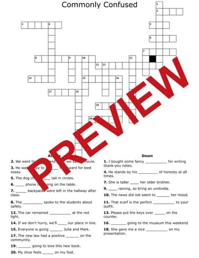 Commonly Confused Words Crossword Puzzle with Answer Key | TPT