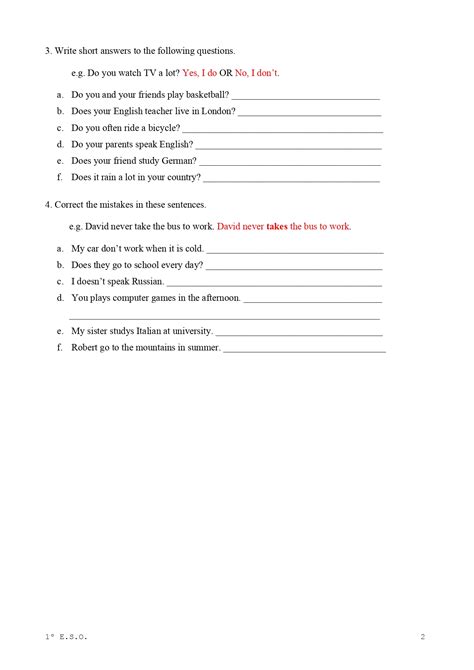 Image result for Ejercicios Con Presente Simple