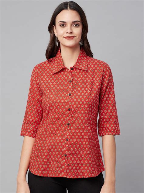Divena Red Block Printed Casual Women Shirts – divena world