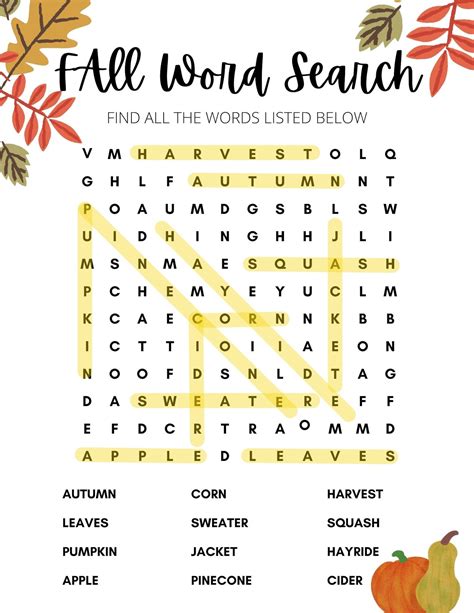 Image result for Fall Word Search