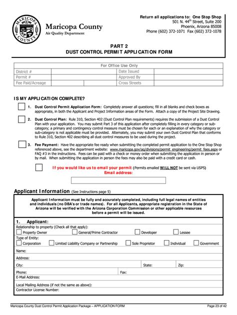 AZ Dust Control Permit Application Package - Blank Fillable Template ...