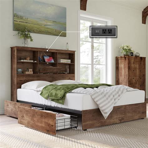 Amazon.com: AMERLIFE Queen Size Bed Frame Wooden Platform Bed with 51.2 ...