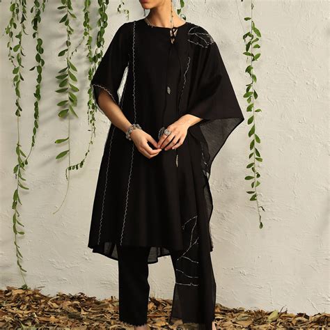 Festive wear Black Chanderi Tie-Up Kurta Set by Charkhee – charkhee