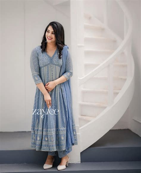 Blue Chikankari Anarkali – Zaylee Designs