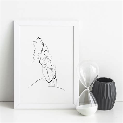 Buy Minimalist Wolf Line Art Black and White Prints Wolf Prints Animal ...