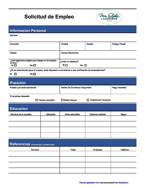 Free Spanish Job Application Template - Totally Free Printables