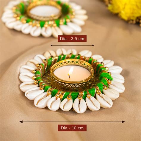 Shop Green and White Cowrie Shell Diwali Tealight Candle Holders – The ...