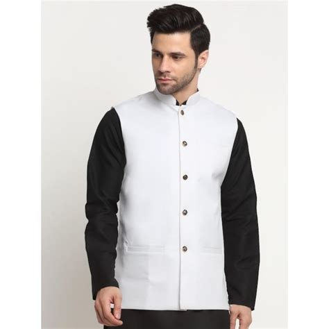 Buy Kraft India Mens Twill Cotton White Nehru Jacket Online