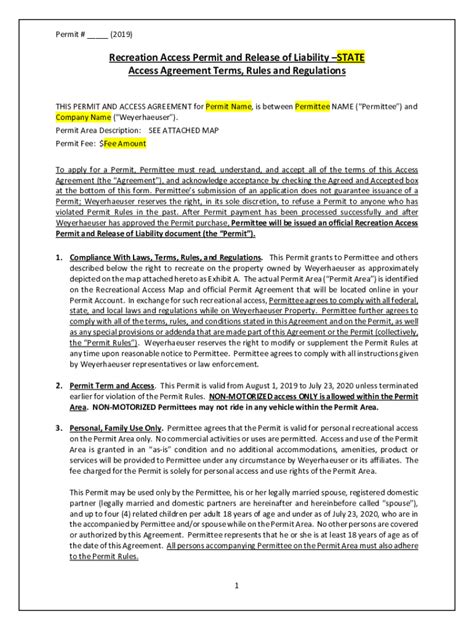 Fillable Online www.weyerhaeuser.comapplicationfilesRecreation Access ...