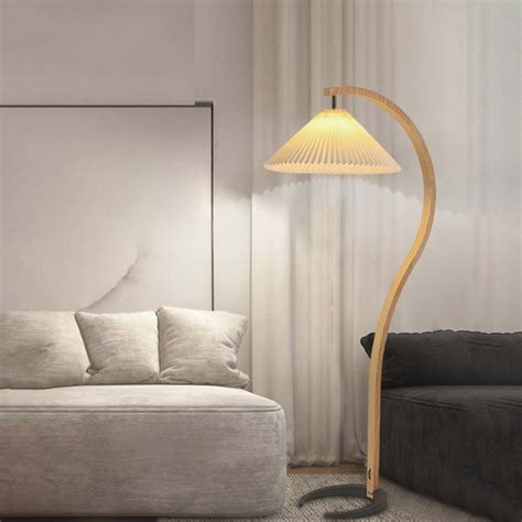 Modern Arched Curved Wooden Pleated Shade Floor Lamp | VAXLAMP