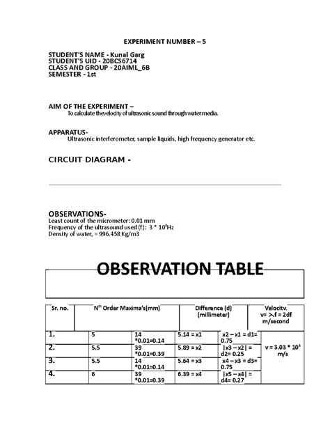 Experiment 5 - Ultrasonic Sound Velocity in Water - Lecture Notes - Studocu