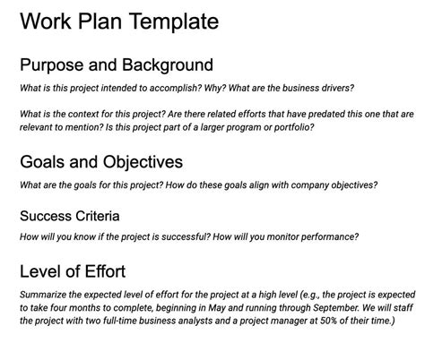 Image result for Sample Work Plan
