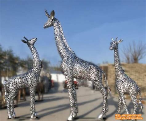 镜面不锈钢长颈鹿雕塑 镂空动物摆件