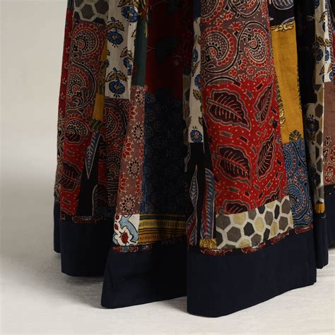 Multicolor 24 Kali Patchwork Block Print Cotton Ajrakh Skirt