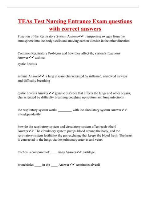 TEAs Test Nursing Entrance Exam questions with correct answers - Teas ...