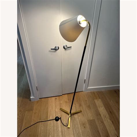 CB2 Barnes Brass And Black Leather Floor Lamp - AptDeco