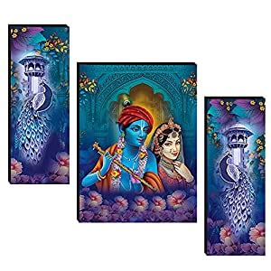 Masstone UV Laminated Radhe Krusna with Peacock Wall Art, Multicolor ...