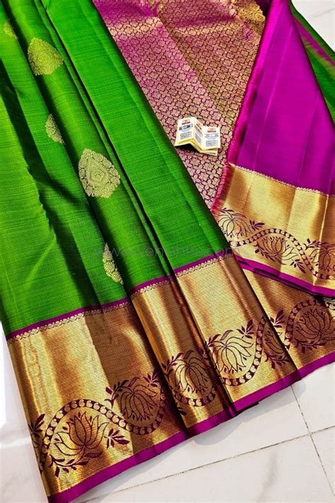 Premium Handwoven Silk Saree | Traditional Green & Magenta with Golden Zari