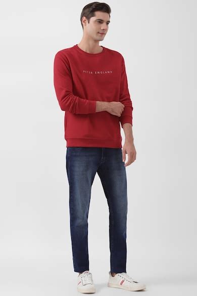 Buy Men Red Solid Round Crew Neck Sweatshirt Online - 944212 | Peter ...